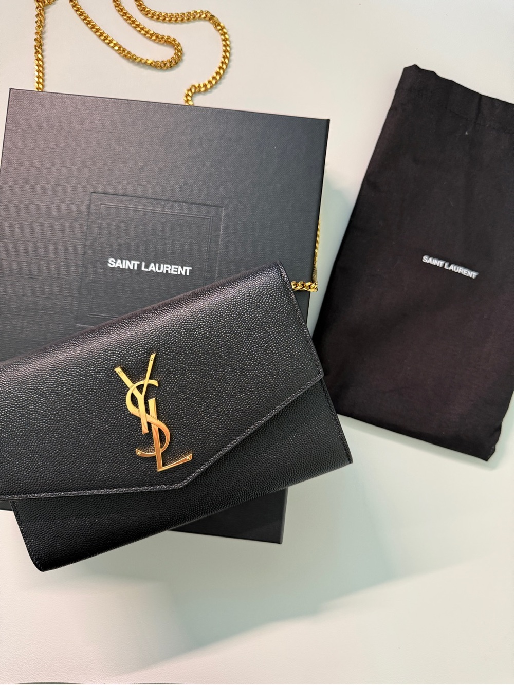 YSL Saint Laurent Black Envelope Chain Wallet - Gold Hardware - Picture 2 of 7